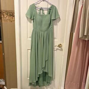 Amazon Sage Green High-Low Chiffon Dress with Flutter Sleeves